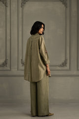 Sage Green Shirt In Silk Chanderi With Embroidery - Shirt - Mizyana