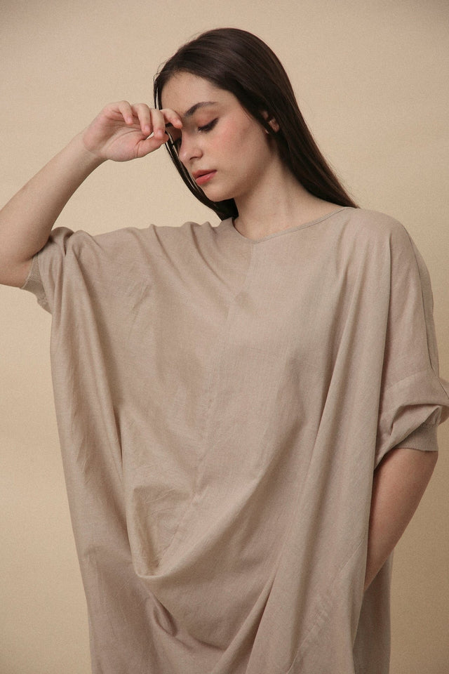 Sand Rib Mul Cowl Tunic Co-Ord Set (2 PCS) - Co-ord Set - Mizyana