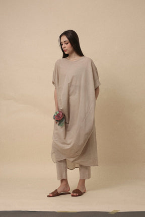 Sand Rib Mul Cowl Tunic Co-Ord Set (2 PCS) - Co-ord Set - Mizyana