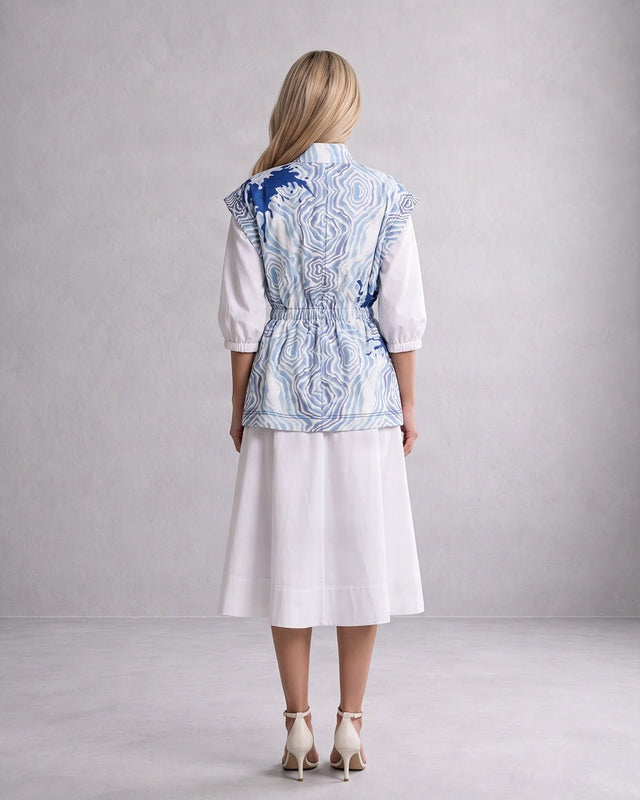 Sarabi Oceanic Blue Print Denim Jacket and Poplin Dress Two-Piece Set - Two-Piece Set - Mizyana