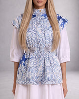 Sarabi Oceanic Blue Print Denim Jacket and Poplin Dress Two-Piece Set - Two-Piece Set - Mizyana