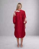 Sarla Red Floral Embroidered Chanderi Silk Dress - Dress - Mizyana