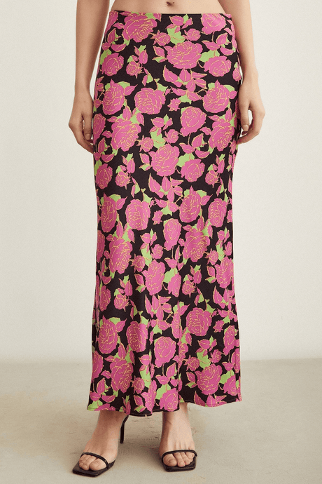 Satin Flared Skirt - Floral - Swim Cover-Up - Mizyana