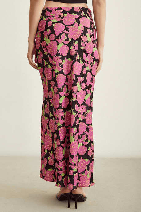 Satin Flared Skirt - Floral - Swim Cover-Up - Mizyana