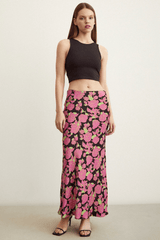 Satin Flared Skirt - Floral - Swim Cover-Up - Mizyana