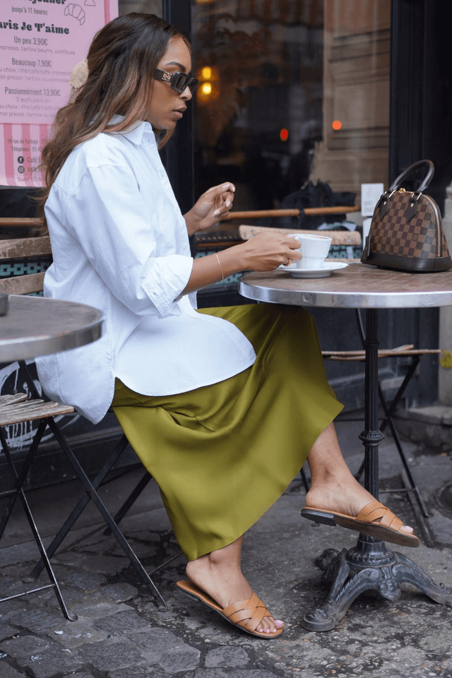 Satin Flared Skirt - Olive - Skirt - Mizyana