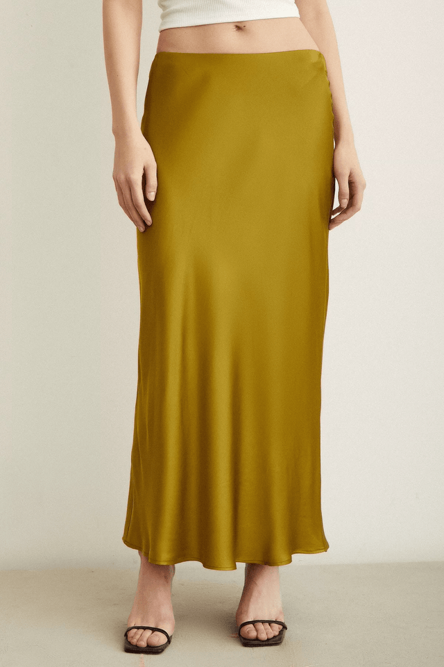 Satin Flared Skirt - Olive - Skirt - Mizyana