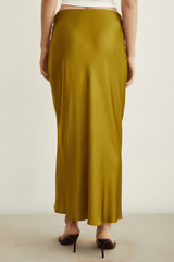 Satin Flared Skirt - Olive - Skirt - Mizyana