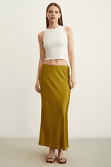 Satin Flared Skirt - Olive - Skirt - Mizyana