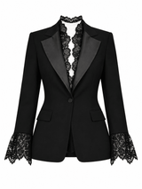 Satin Lapel Tuxedo Jacket with Lace Collar and Cuffs - Jacket - Mizyana