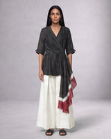 Shefali Chanderi Silk Wrap Top and Wide Leg Pants Two-Piece Set - Two-Piece Set - Mizyana