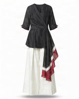 Shefali Chanderi Silk Wrap Top and Wide Leg Pants Two-Piece Set - Two-Piece Set - Mizyana