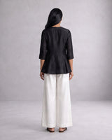 Shefali Chanderi Silk Wrap Top and Wide Leg Pants Two-Piece Set - Two-Piece Set - Mizyana