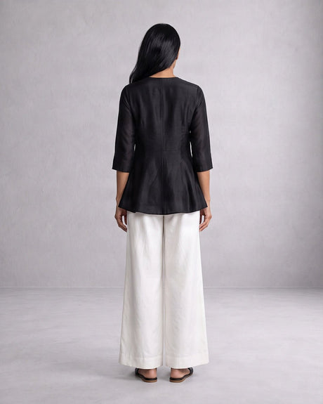 Shefali Chanderi Silk Wrap Top and Wide Leg Pants Two-Piece Set - Two-Piece Set - Mizyana