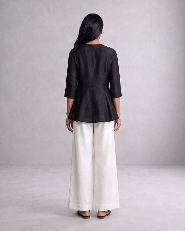 Shefali Chanderi Silk Wrap Top and Wide Leg Pants Two-Piece Set - Two-Piece Set - Mizyana