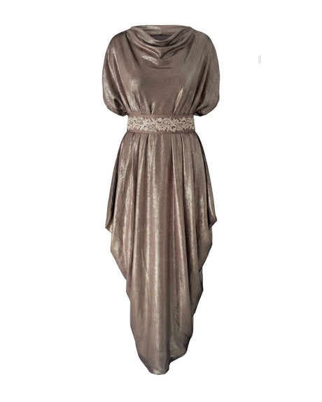 Shimmer Brown Belted Kaftan with Embellished Waist - Kaftan - Mizyana