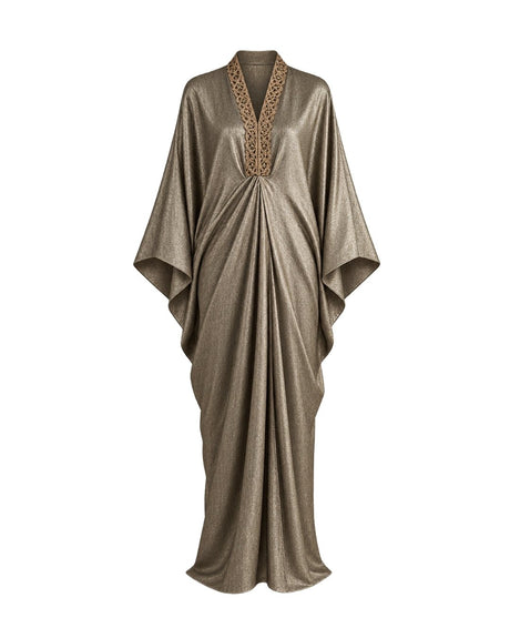 Shimmer Drape Metallic Batwing Kaftan with Handwork V-Neck - Kaftan - Mizyana