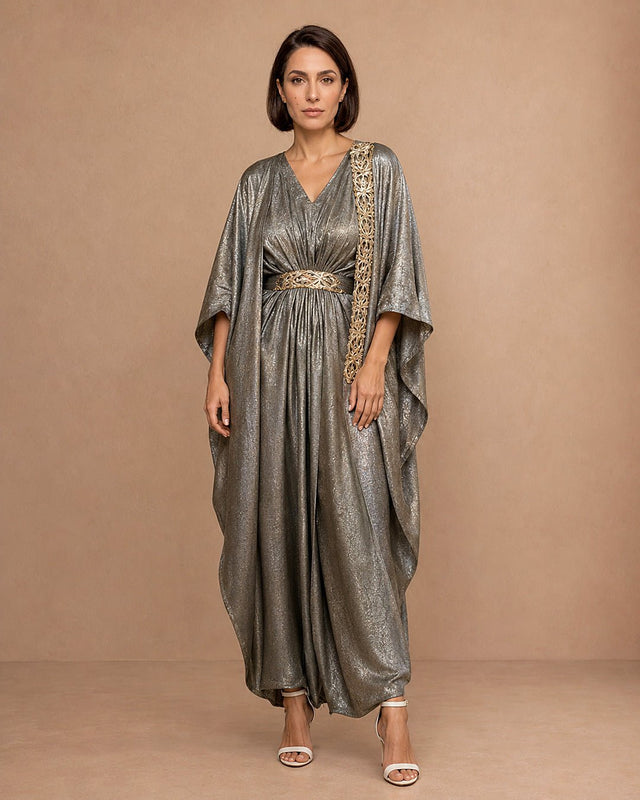 Shimmery Embellished Neck & Side Kaftan - Kaftan - Mizyana