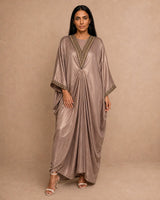 Shimmery Embroidered Neck Kaftan - Kaftan - Mizyana