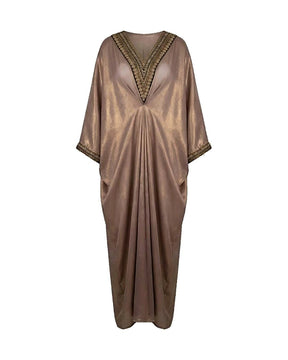 Shimmery Embroidered Neck Kaftan - Kaftan - Mizyana
