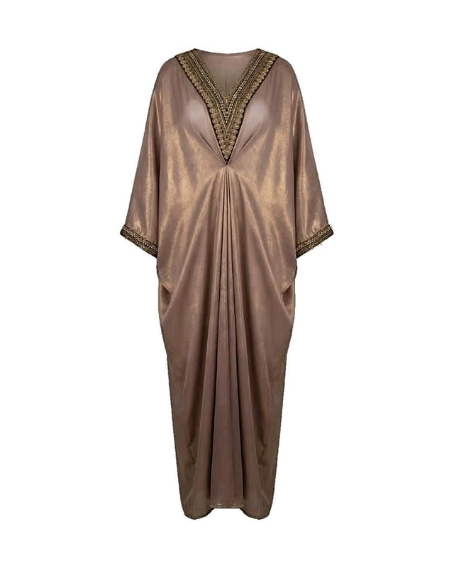 Shimmery Embroidered Neck Kaftan - Kaftan - Mizyana