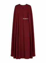 Signature Drape Red Kaftan with Gold Embellished Belt - Kaftan - Mizyana