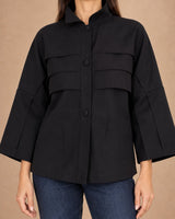 Sigo Black Tiered Pleat Cotton Shirt - Shirt - Mizyana