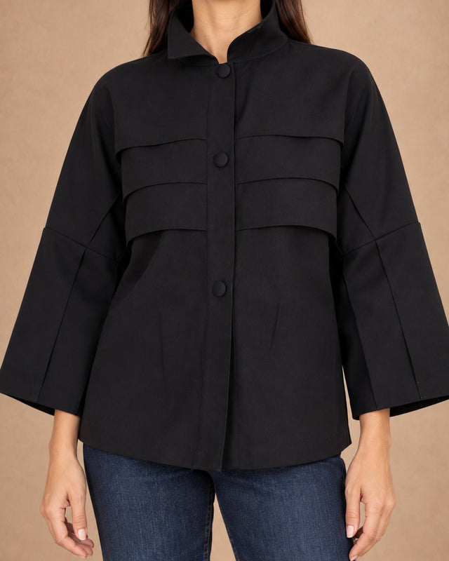 Sigo Black Tiered Pleat Cotton Shirt - Shirt - Mizyana