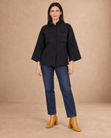 Sigo Black Tiered Pleat Cotton Shirt - Shirt - Mizyana