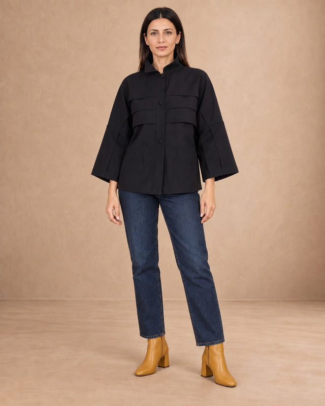 Sigo Black Tiered Pleat Cotton Shirt - Shirt - Mizyana