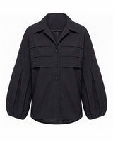 Sigo Black Tiered Pleat Cotton Shirt - Shirt - Mizyana
