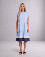 Sky Mitzi Color Block Tiered Hem Cotton Dress with Patch Pockets - Dress - Mizyana