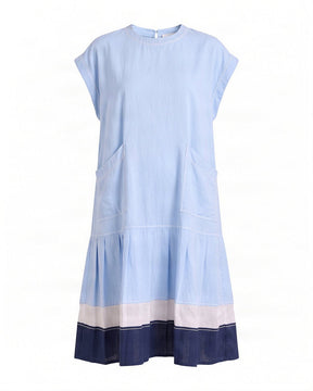 Sky Mitzi Color Block Tiered Hem Cotton Dress with Patch Pockets - Dress - Mizyana