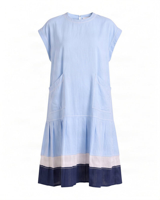 Sky Mitzi Color Block Tiered Hem Cotton Dress with Patch Pockets - Dress - Mizyana