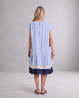 Sky Mitzi Color Block Tiered Hem Cotton Dress with Patch Pockets - Dress - Mizyana
