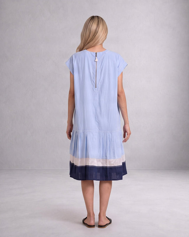 Sky Mitzi Color Block Tiered Hem Cotton Dress with Patch Pockets - Dress - Mizyana