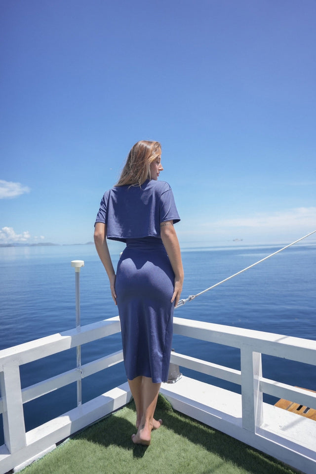 Sofia 2.0 Modest Swim Skirt - Navy Shinny - Swim Cover-Up - Mizyana