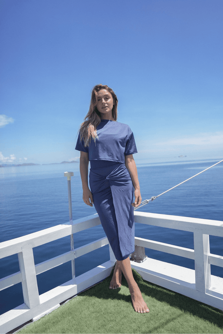 Sofia 2.0 Modest Swim Skirt - Navy Shinny - Swim Cover-Up - Mizyana