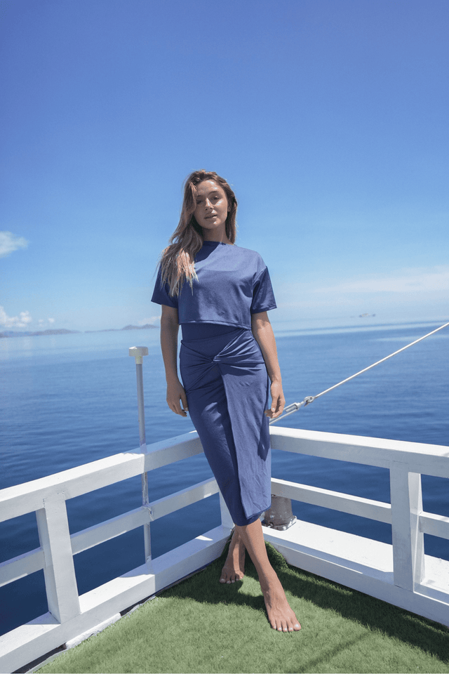 Sofia 2.0 Modest Swim Skirt - Navy Shinny - Swim Cover-Up - Mizyana
