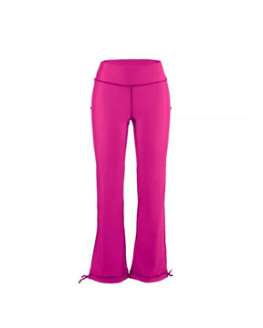 Spandex Straight Swimming Pants in fuchsia pink, wide waistband and ankle drawstring ties, flat front view
