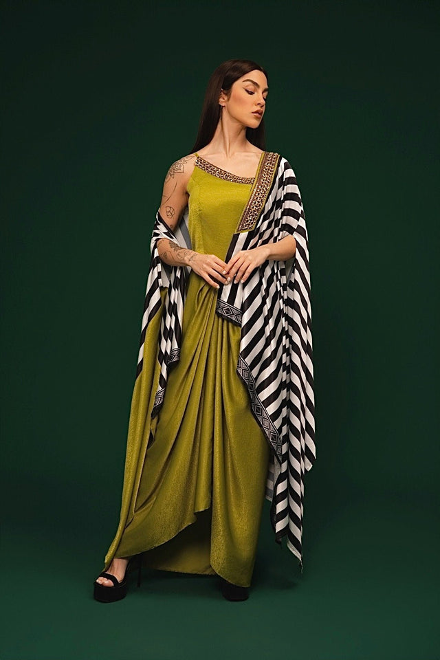 Stria Pleat dress Cape set - Two-Piece Set - Mizyana