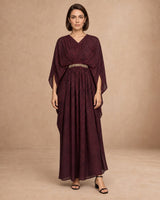 Striped Embellished Belt Drape Kaftan - Kaftan - Mizyana