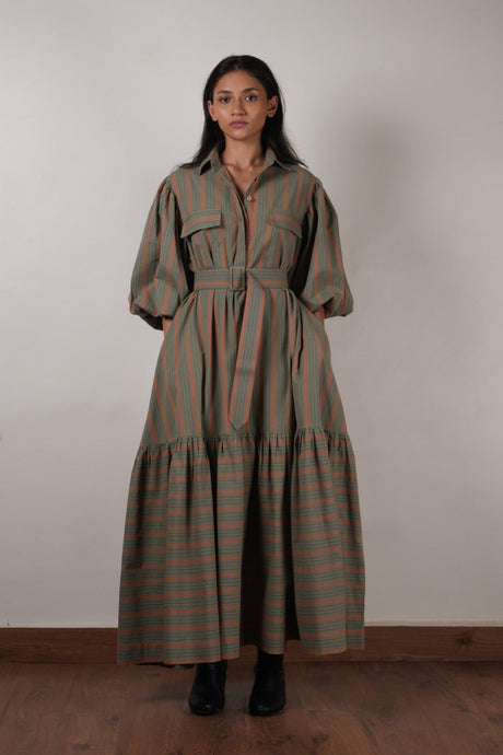 Striped Green Shirt Kaavya Dress - Dress - Mizyana