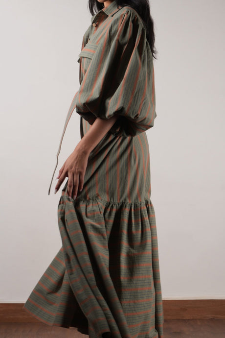 Striped Green Shirt Kaavya Dress - Dress - Mizyana