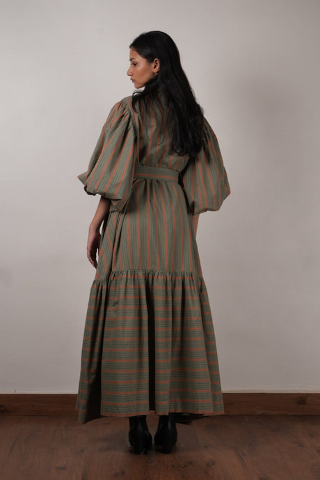 Striped Green Shirt Kaavya Dress - Dress - Mizyana