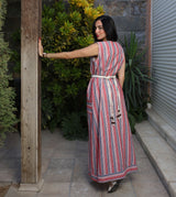 Stripped Linen Dress-Red - Dress - Mizyana