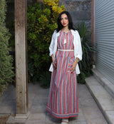 Stripped Linen Dress-Red - Dress - Mizyana