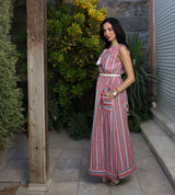Stripped Linen Dress-Red - Dress - Mizyana
