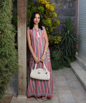 Stripped Linen Dress-Red - Dress - Mizyana