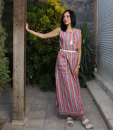 Stripped Linen Dress-Red - Dress - Mizyana